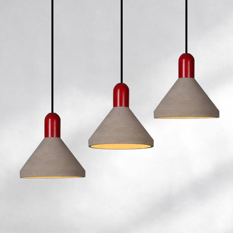Lámpara colgante de 1 luz de cemento y madera maciza de estilo industrial 