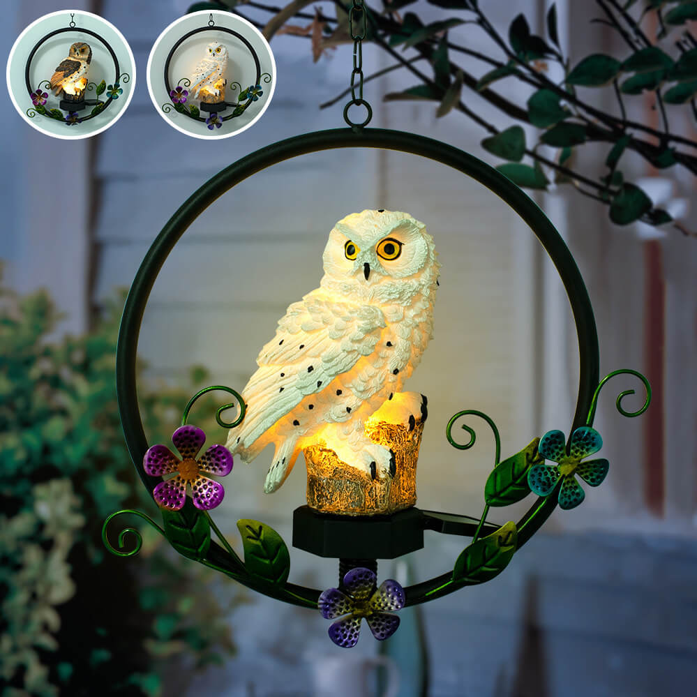 Lumière suspendue LED décorative de patio extérieur solaire en résine hibou créatif rétro européen 