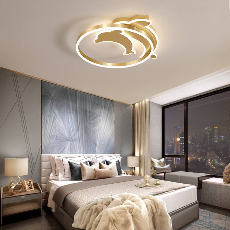 Modern Creative Golden Dolphin Iron LED Flush Mount Ceiling Light