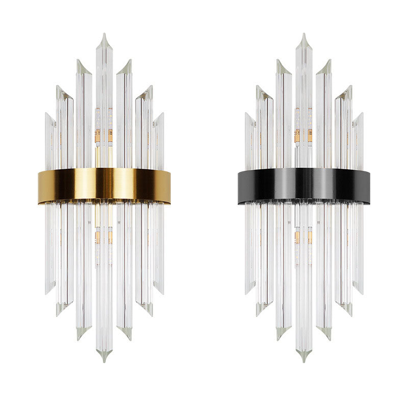 Moderne luxuriöse 2-flammige Wandleuchte aus Glas, Kristallstäben und Edelstahl 