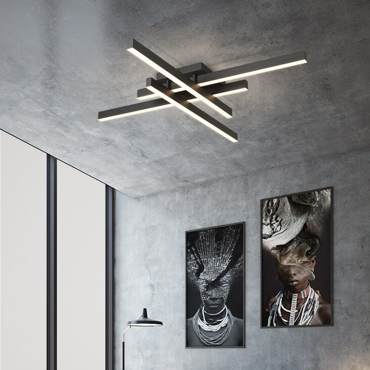 Lumière de plafond LED à montage affleurant en aluminium industriel avec ligne géométrique créative 