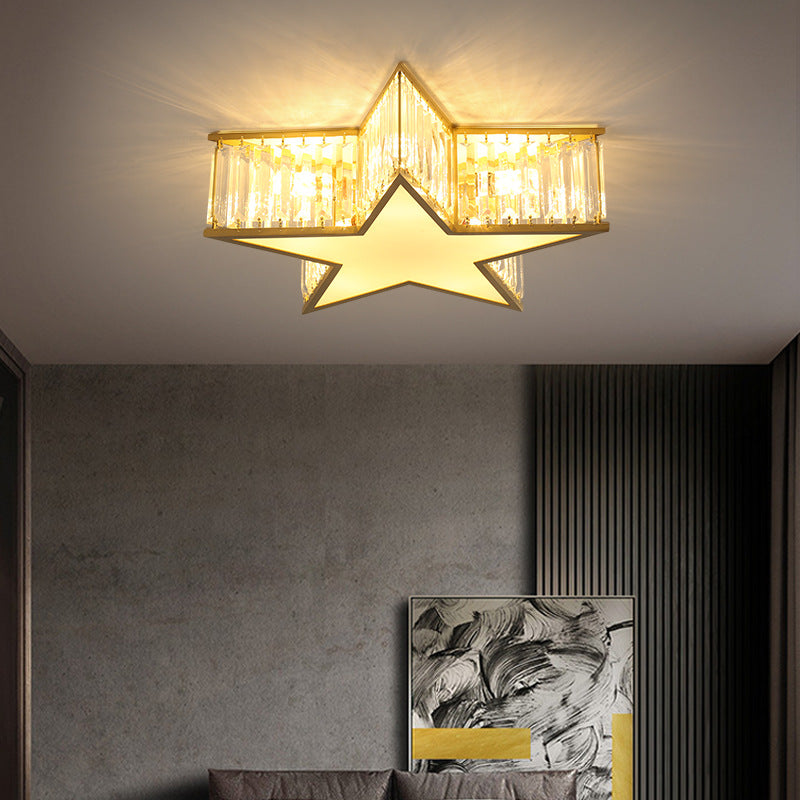 Modern Luxury Crystal Gold Geometric Shape 4/5 Light Semi- Flush Mount Ceiling Light