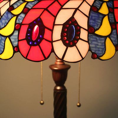 European Tiffany Peacock Tail Stained Glass 2-Light Standing Floor Lamp