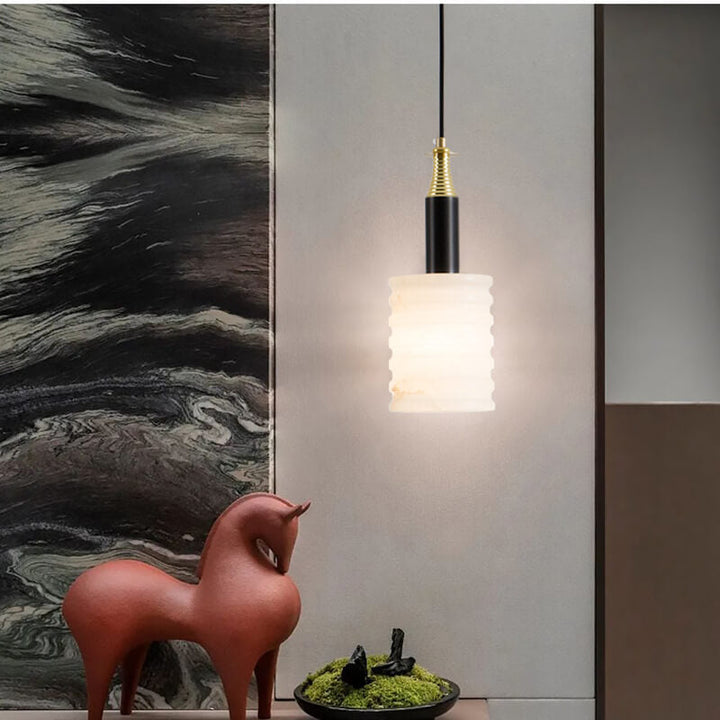 Minimalistische chinesische Marmor-Eisen-Säule 1-Licht-Pendelleuchte 