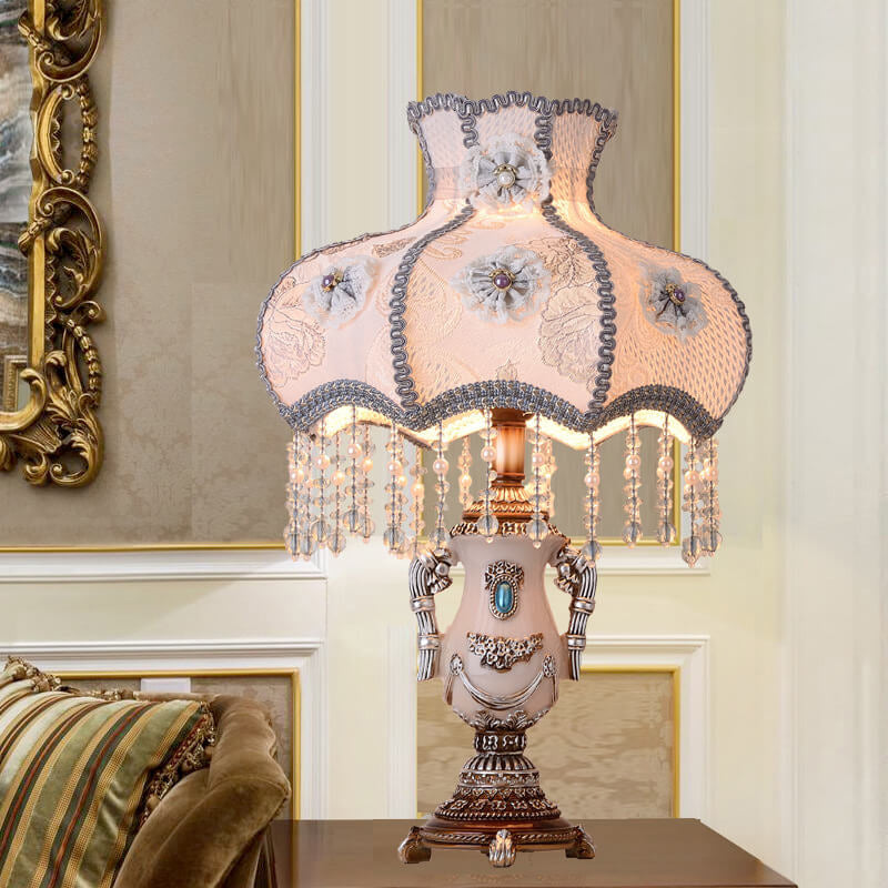 European Court Light Purple Fabric Tassel 1-Light Table Lamp
