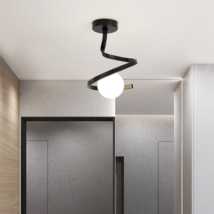 Modern Creative Glass Orb Curve 1-Light Semi-Flush Mount Ceiling Light