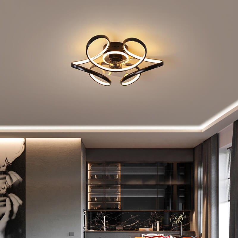 Modern Minimalist Line Acrylic Iron LED Flush Mount Fan Light