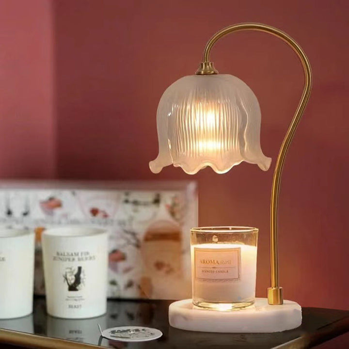 Zeitgenössische kreative Glocke Orchidee Glas Schatten Marmor Basis 1-Licht Schmelzen Wachs Tischlampe für Studie 