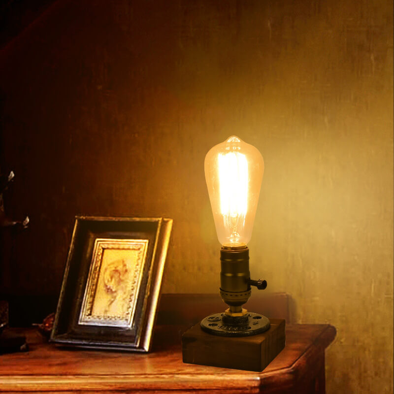Industrial Vintage Candelabra Iron Pine 1-Light Table Lamp