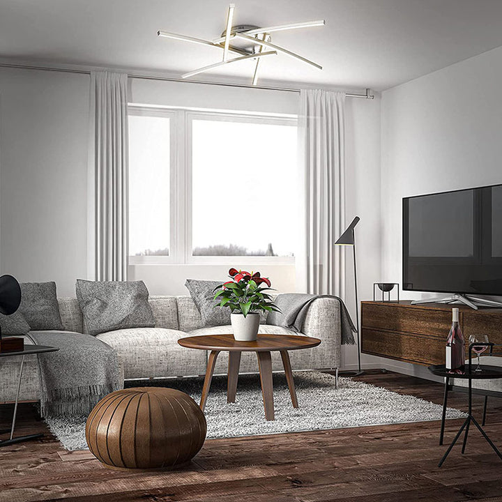 Modern Minimalist Line Geometry Aluminum LED Semi-Flush Mount Ceiling Light For Living Room
