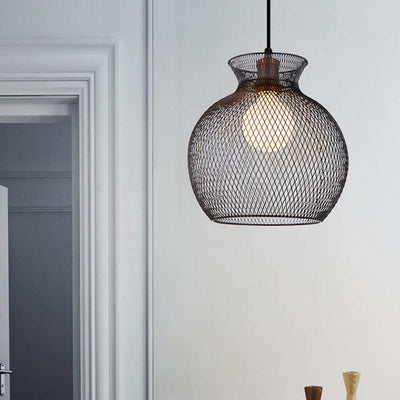 Industrial Creative Cylindrical Iron Mesh 1-Light Pendant Light