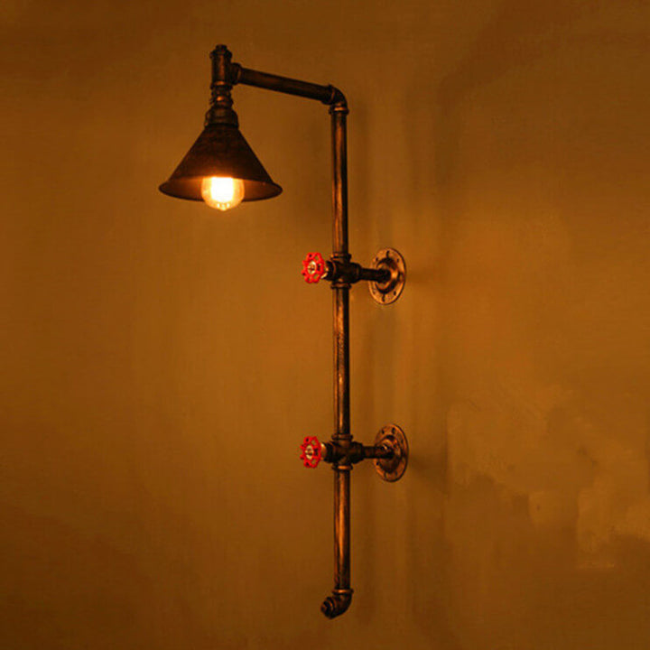 Diseño de grifo de tubería de agua de hierro industrial retro 1-luz aplique de pared 