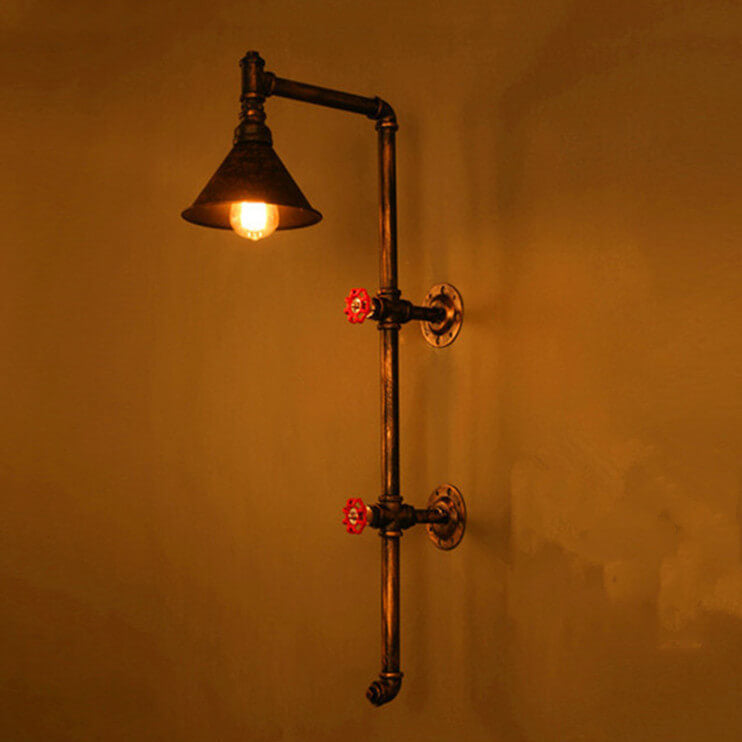 Retro Industrial Iron Water Pipe Faucet Design 1-Light Wall Sconce Lamp