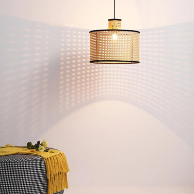 Japanese Minimalist Round Plum PVC Rattan 1-Light Pendant Light