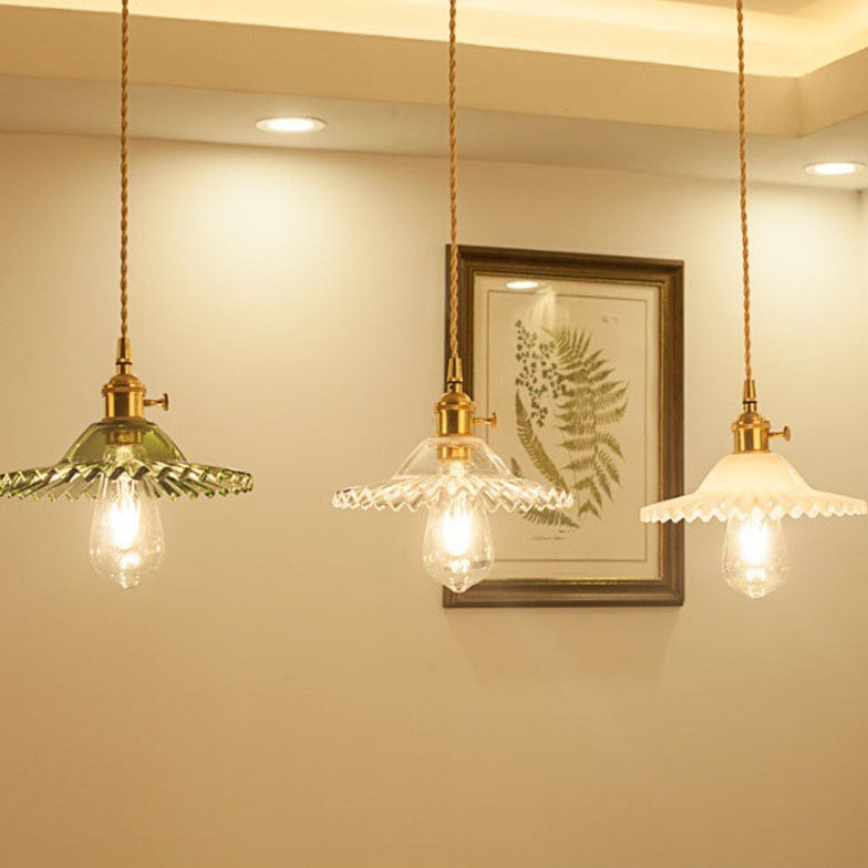 European Vintage Rustic Glass Copper 1-Light Pendant Light