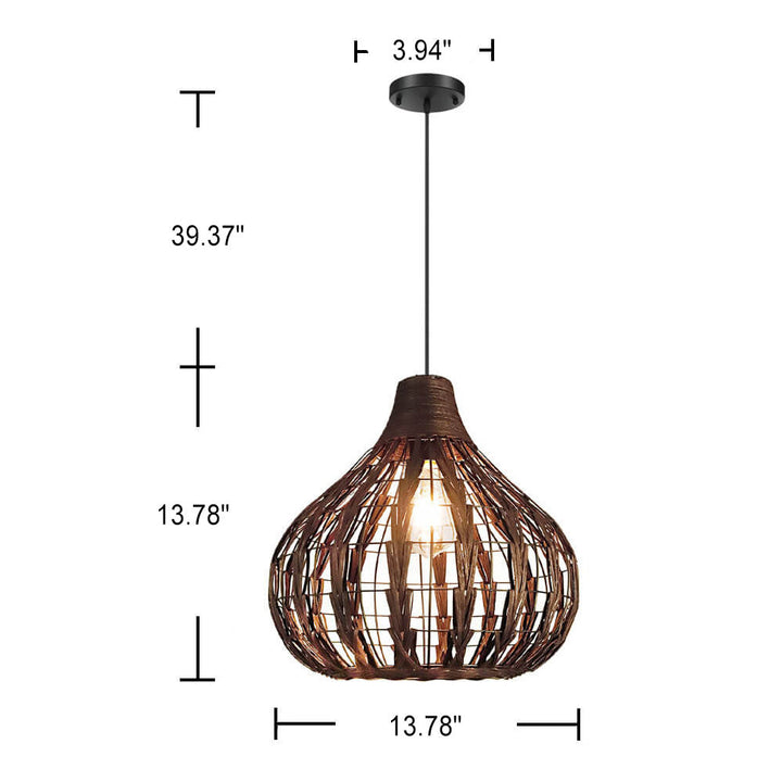 Suspension Luminaire Vintage Café Ovale en Rotin Tressé à 1 Lumière 