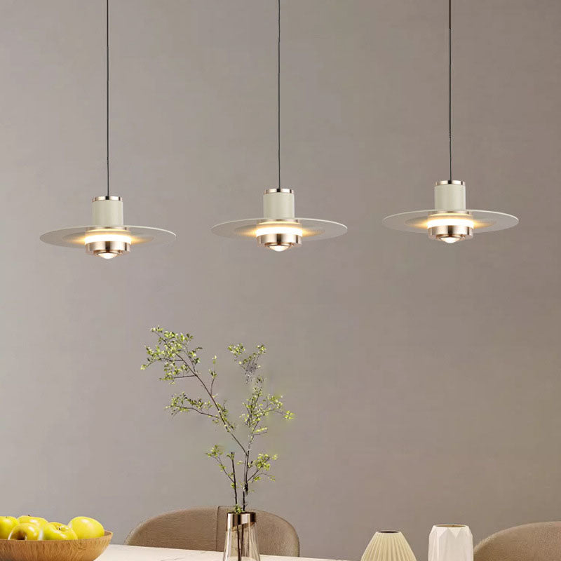 Modern Minimalist Cylinder Flying Saucer Hardware LED Pendant Light For Living Room