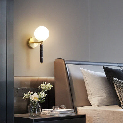 Nordic Ball Shade Marble Straight Arm 1-Light Wall Sconce Lamp