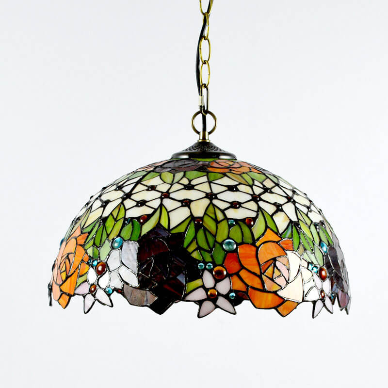 European Vintage Tiffany Glass Hardware 1-Light Pendant Light