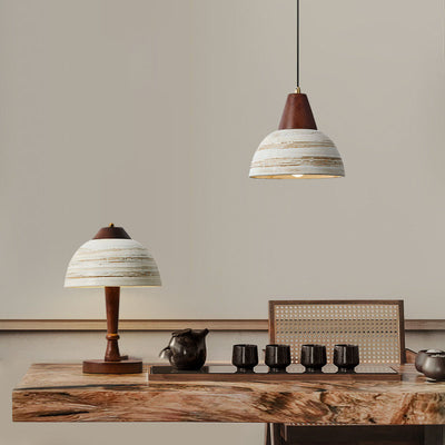 Nordic Japanese Walnut Ceramic Dome 1-Light Pendant Light