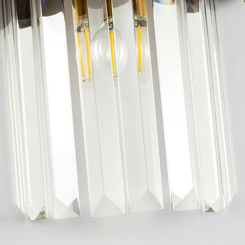 Modern Light Luxury Golden Crystal Column Stainless Steel 2-Light Wall Sconce Lamp