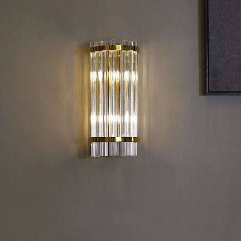 Lámpara de Aplique de Pared de 2 Luces con Columna Plateada de Cristal de Lujo Nórdico 