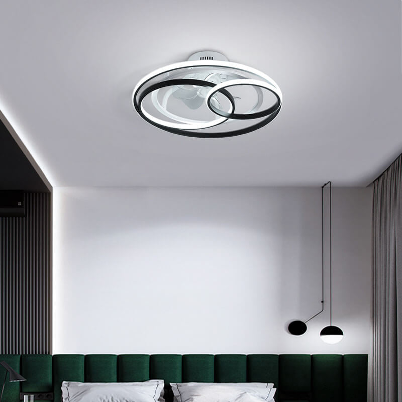 Simple Creative Double Ring Overlap Design LED Flush Mount Ceiling Fan Light