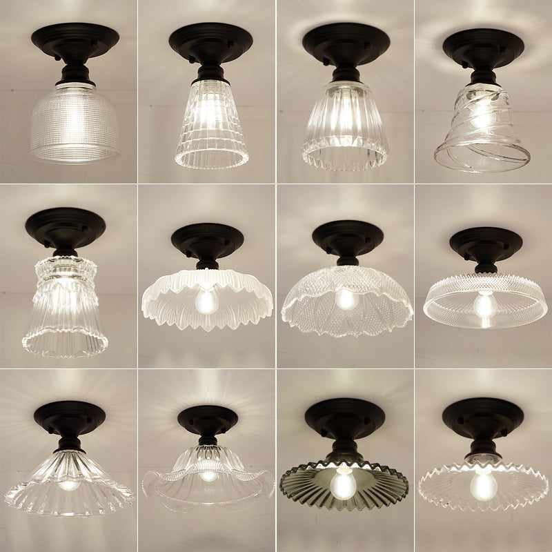 Nordic Vintage Glass Floral Round Geometry 1-Light Semi-Flush Mount Ceiling Light