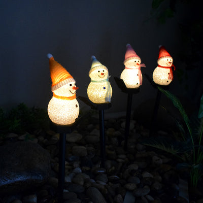 Christmas Solar Plastic Rice Ball Snowman 1-Light LED Floor Lamp