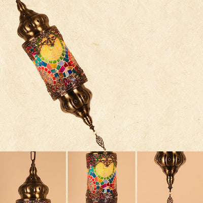 Vintage Southeast Asian Style Iron Glass 1-Light Pendant Light