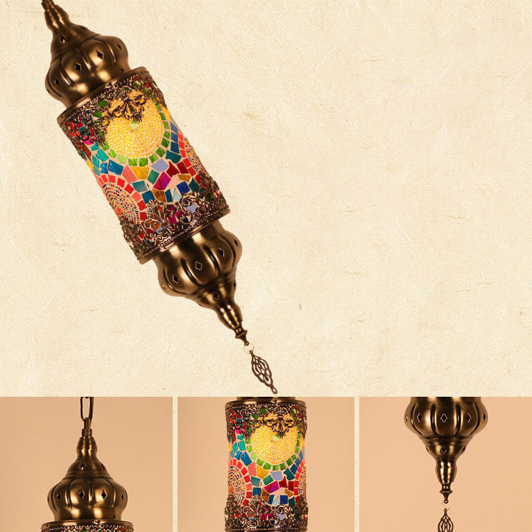 Vintage Southeast Asian Style Iron Glass 1-Light Pendant Light