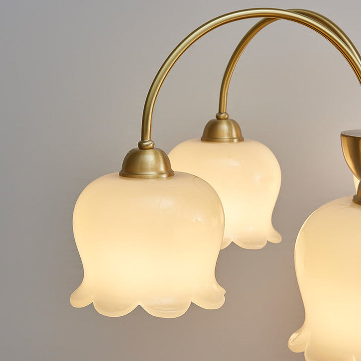 Lámpara de araña de vidrio de cobre con diseño floral crema tradicional francesa de 5/6/8 luces para sala de estar 