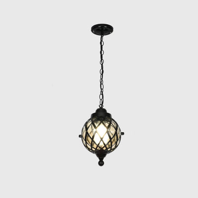 European Vintage Round Ball Die-Cast Aluminum Glass Waterproof Outdoor 1-Light Pendant Light