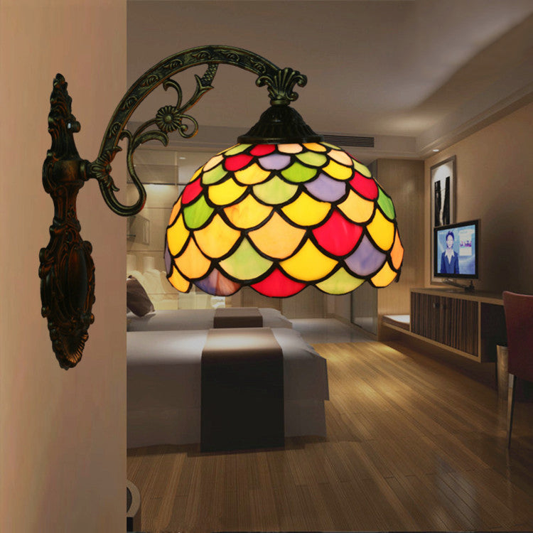 Tiffany European Scaled Stained Glass Dome 1-Light Wall Sconce Lamp