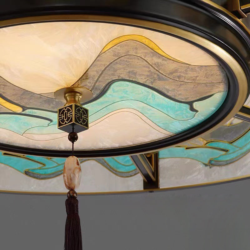 Cylindre en verre émaillé chinois traditionnel avec cadre en laiton 4/6 lumières lustre pour salon 