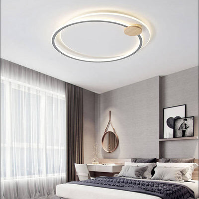 Scandinavian Minimalist Metal Wood Round LED Flush Mount Ceiling Light