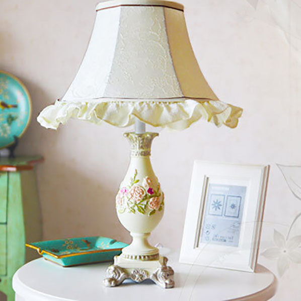 European Court Fabric Cone Resin Base 1-Light Table Lamp