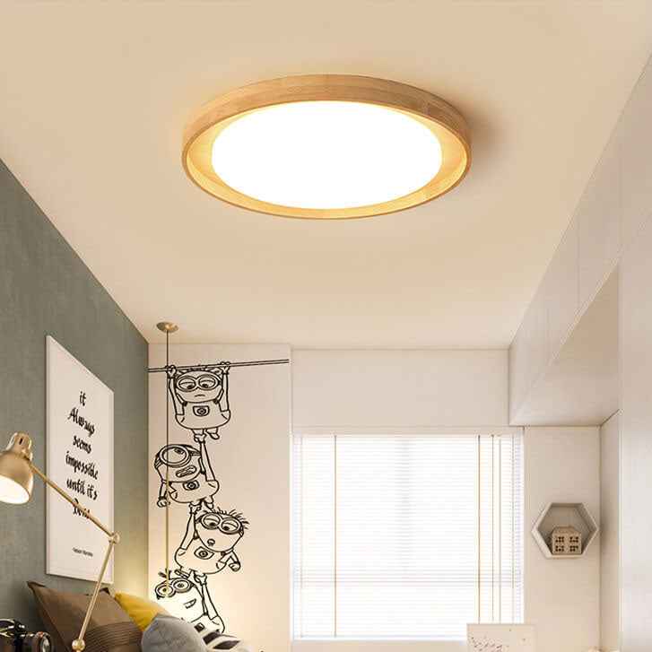Japanese Simple Log Round LED Flush Mount Ceiling Light