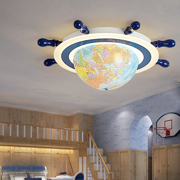 Creative Globe and Rudder Combination Design Childlike LED Flush Mount Light