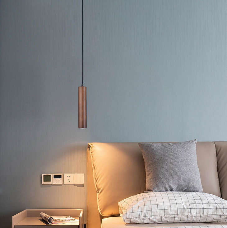 Moderne minimalistische LED-Pendelleuchte aus Eichenholz in Zylinderform für Wohnzimmer &amp; Schlafzimmer 