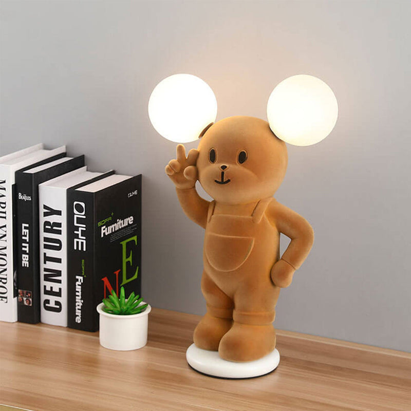 Cartoon Creative Bear Khaki Resin Acrylic LED Table Lamp