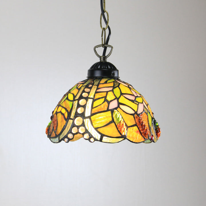 Suspension lumineuse à 1 ampoule en verre teinté avec perles Rustic Rose de Tiffany 