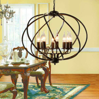 Industrial Vintage Iron Pumpkin Candle 8-Light Chandelier
