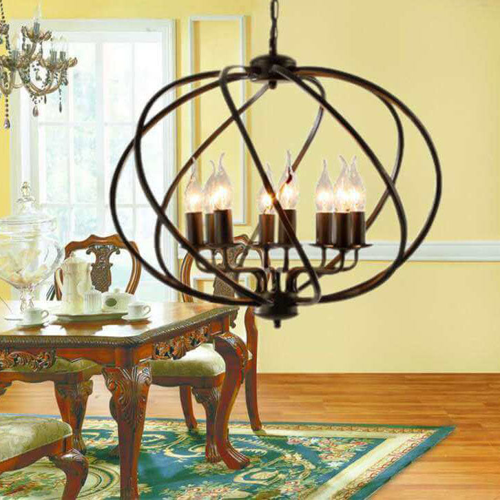 Industrial Vintage Iron Pumpkin Candle 8-Light Chandelier