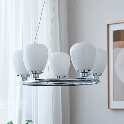 Nordic White Glass Magic Bean Circle Ring 1/3/5/8 Light Chandelier