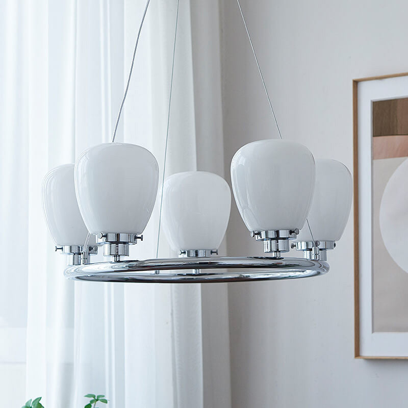 Nordic White Glass Magic Bean Circle Ring 1/3/5/8 Light Chandelier