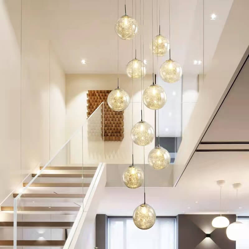 Moderne Luxus-Treppe Glas Kugelschirm Loft Kronleuchter 