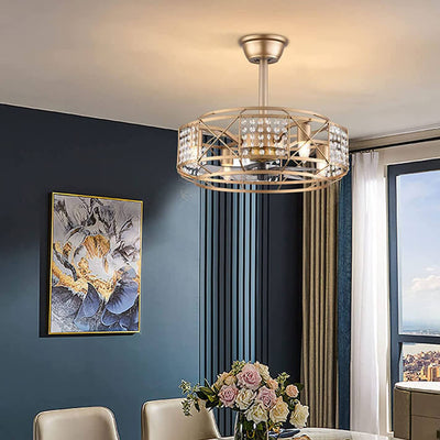 Modern Luxury Gold Drum Crystal 4-Light Downrods Ceiling Fan Light