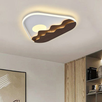 Modern Minimalist Landscape Triangle Wood Acrylic LED Flush Mount Lighting