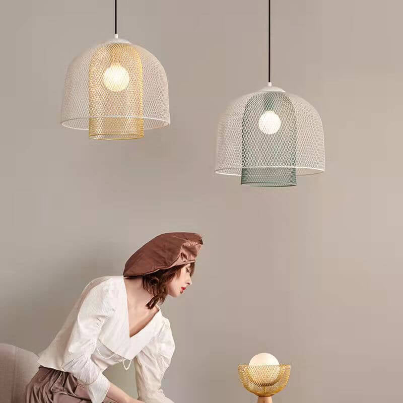 Lampe suspendue à 1 lumière au design de cage à oiseaux simple et créative nordique 